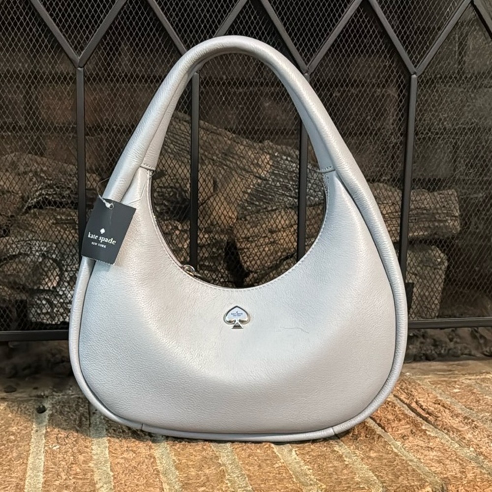 Kate Spade Gray Hobo Bag with Curved Handle